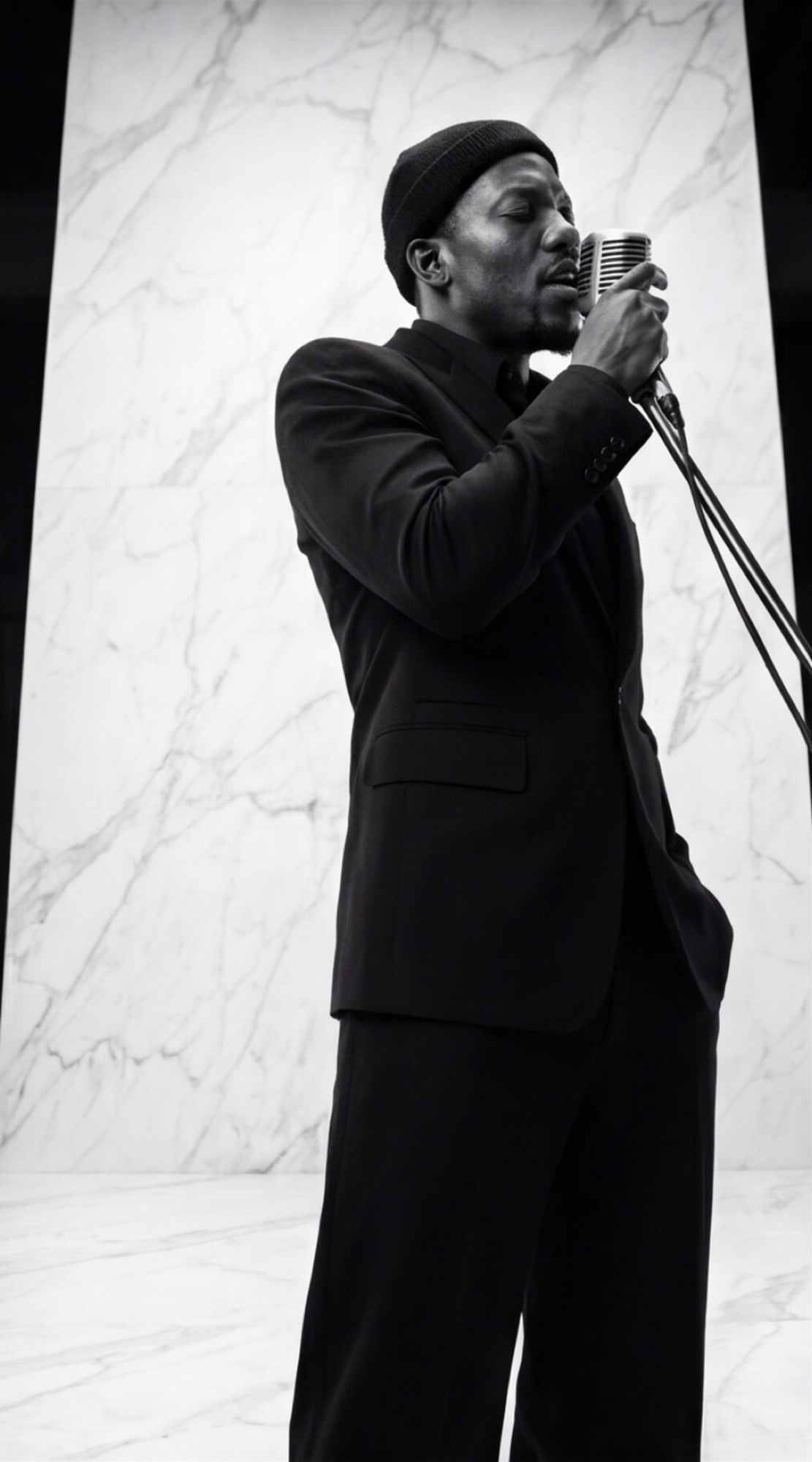 Noah Priest, full-length portrait in a marble hall